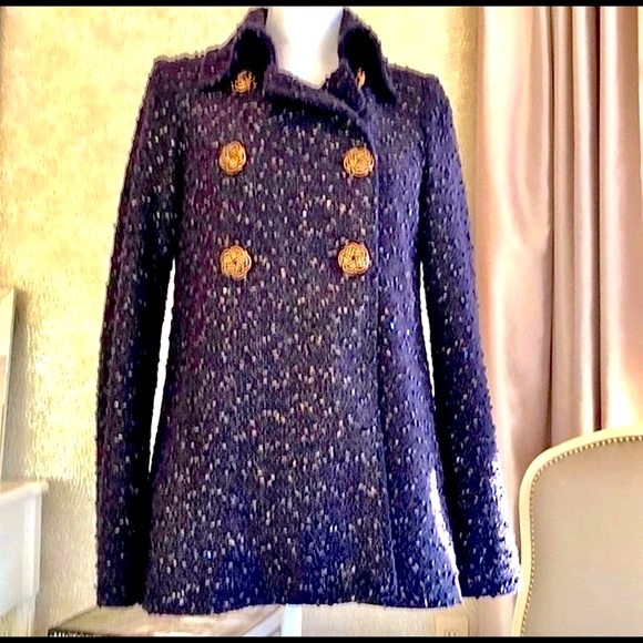 Alice + Olivia Purple Gold Tweed Peacoat Xs